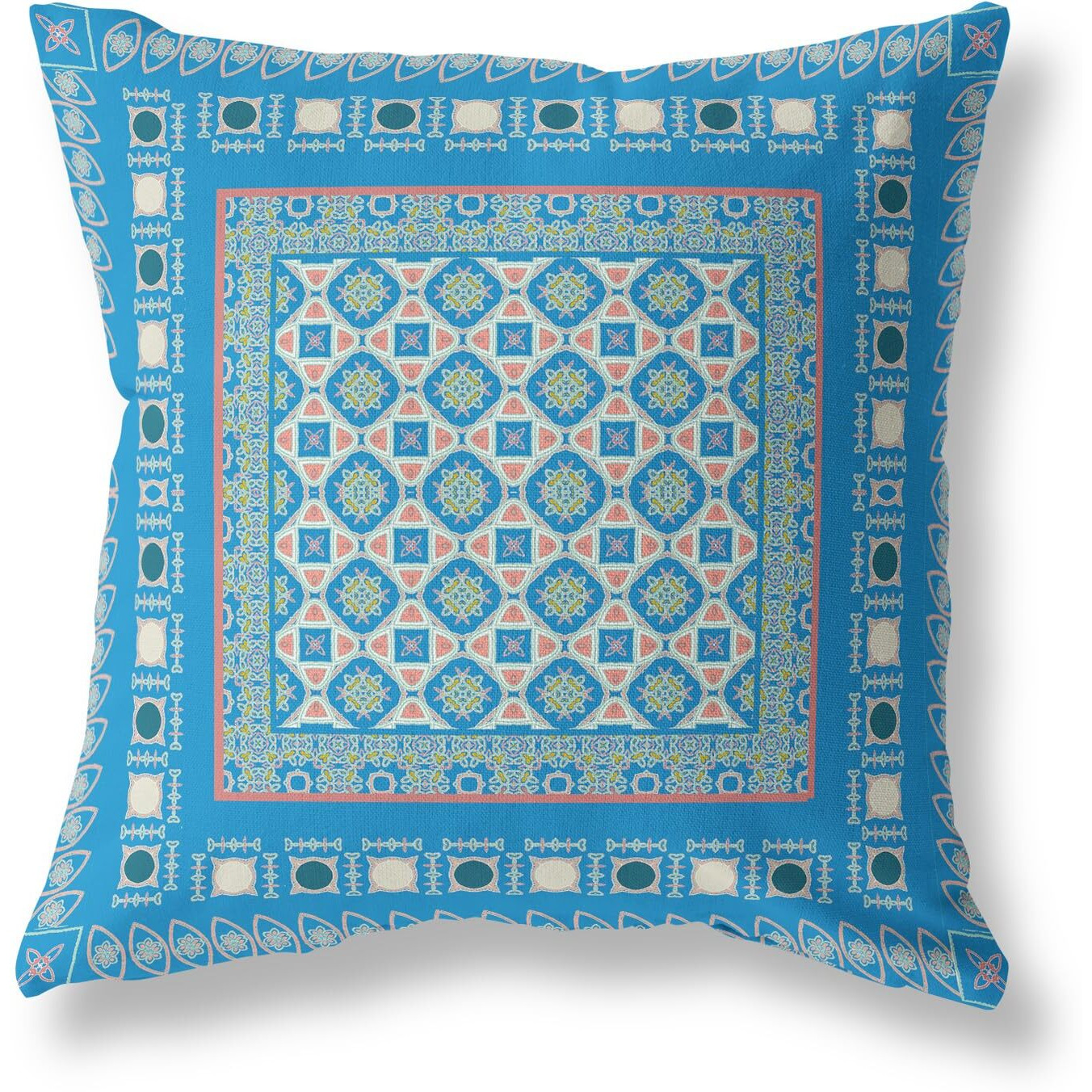 Amrita Sen Floral Windows Suede Zippered Pillow w Insert in Blue and Pink