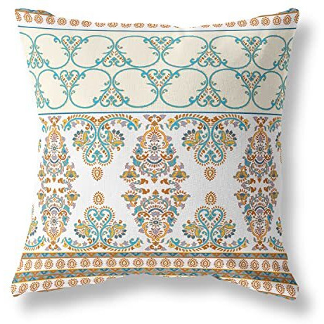 Amrita Sen Nandini Flowers Suede Zippered Pillow w Insert in Orange and Teal