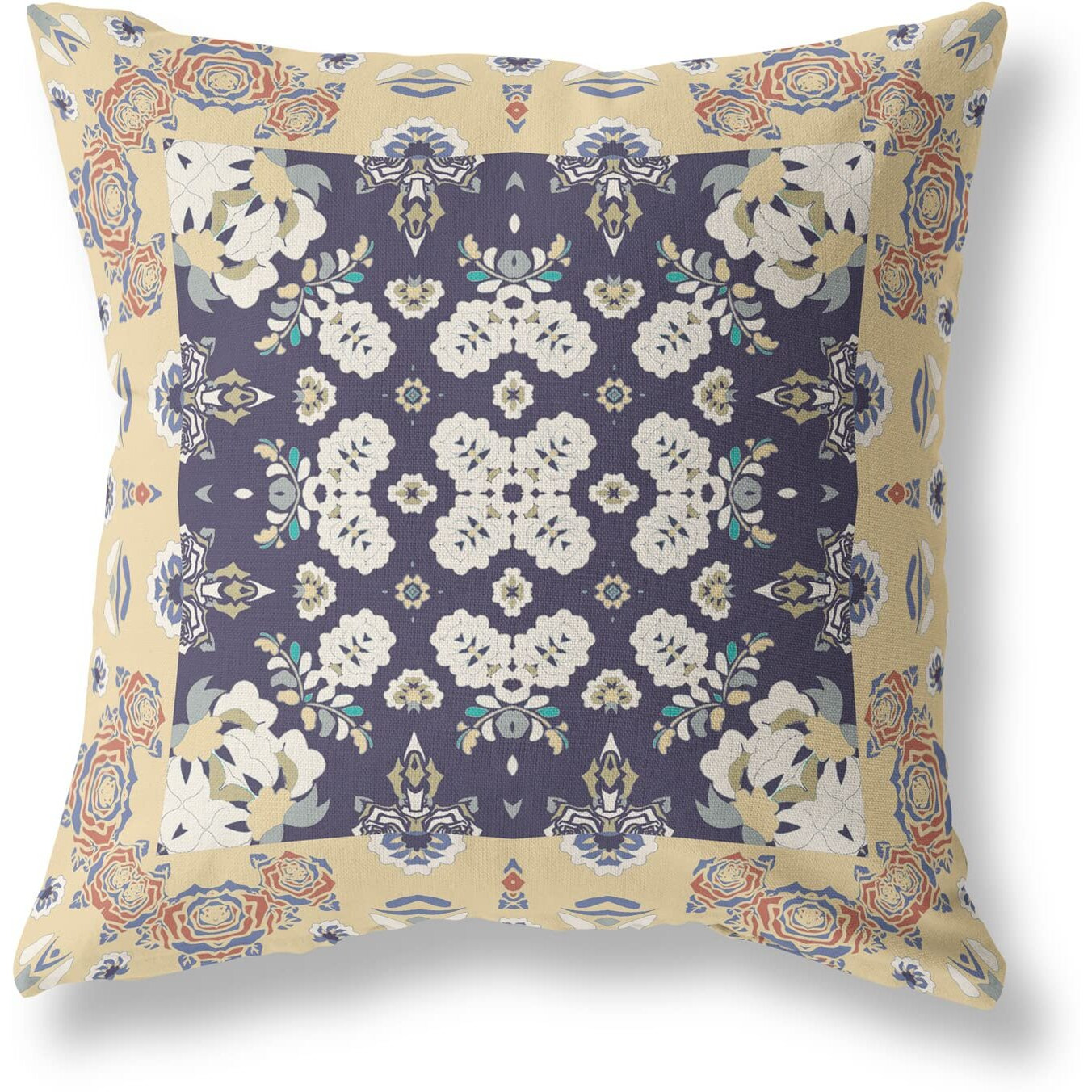 Amrita Sen Rose Box Suede Zippered Pillow w Insert in Yellow and Navy