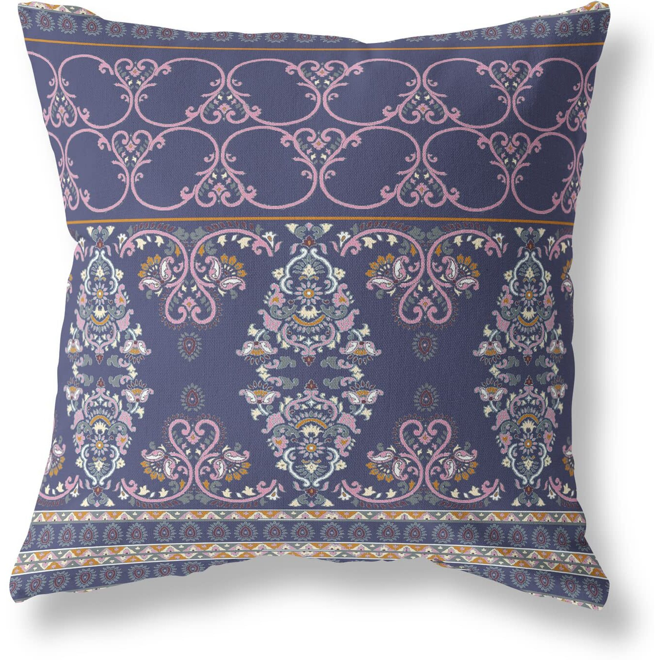 Amrita Sen Nandini Flowers Suede Zippered Pillow w Insert in Blue and Pink