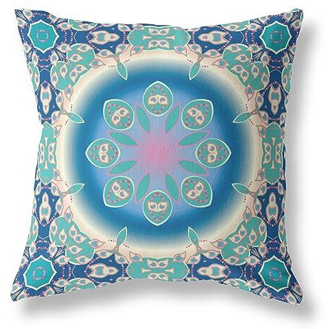 Amrita Sen Jewel Circle Suede Zippered Pillow w Insert in Blue and Turquoise