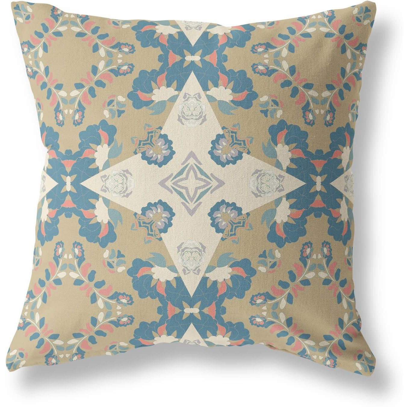 Amrita Sen Rose Diamond Suede Zippered Pillow w Insert in Muted Yellow and Teal