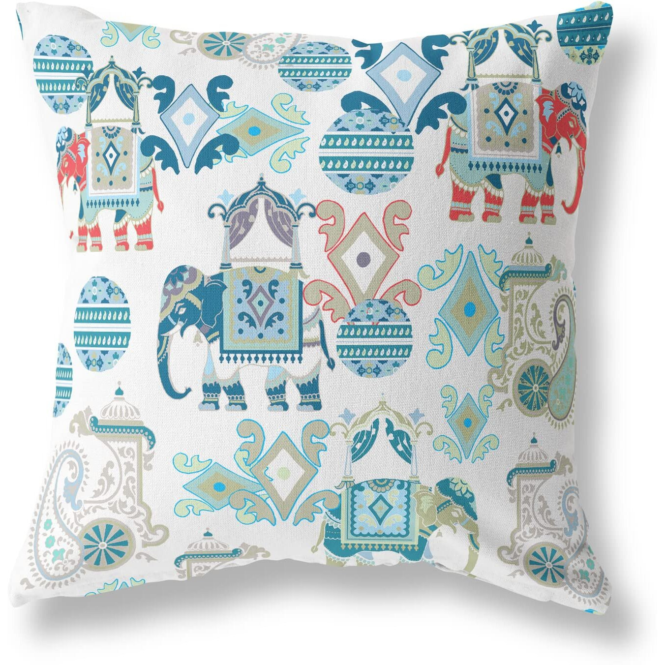 Amrita Sen Elephant Howdah Suede Zippered Pillow w Insert in Blue and White