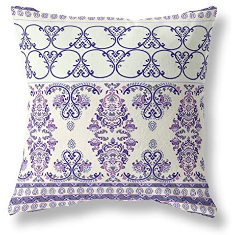 Amrita Sen Nandini Flowers Suede Zippered Pillow w Insert in White and Purple