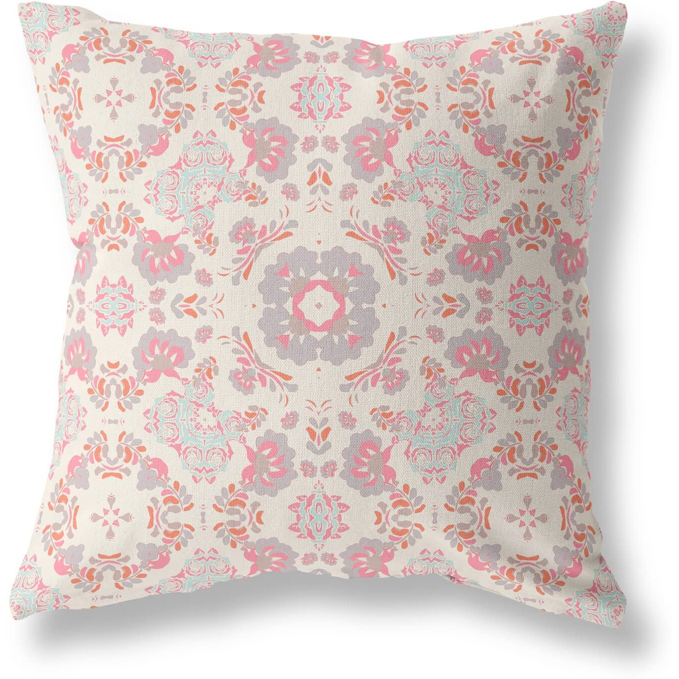 Amrita Sen Love and Liberty Suede Blown and Closed Pillow w/Insert in Pink and White