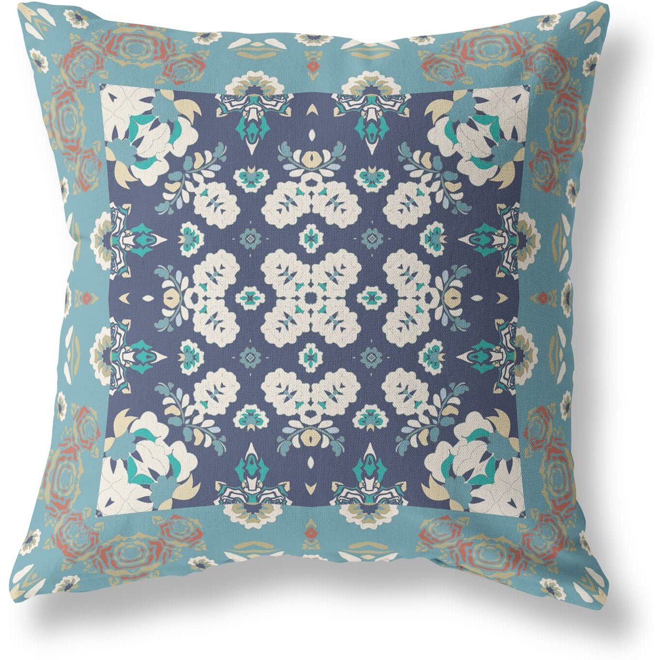 Amrita Sen Rose Box Suede Zippered Pillow w Insert in Gray and Blue