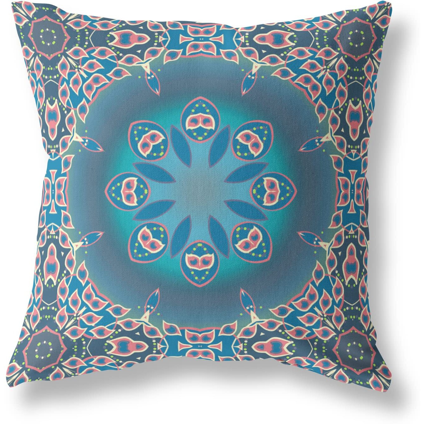 Amrita Sen Jewel Circle Suede Zippered Pillow w Insert in Blue and Pink