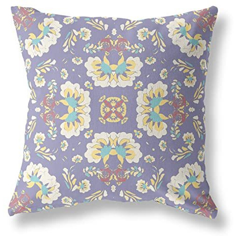 Amrita Sen Divine Flowers Suede Zippered Pillow w Insert in Purple
