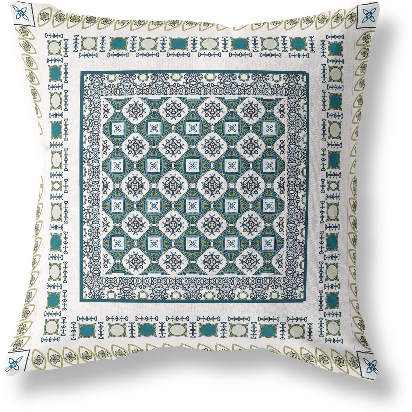 Amrita Sen Floral Windows Suede Zippered Pillow w Insert in White and Green