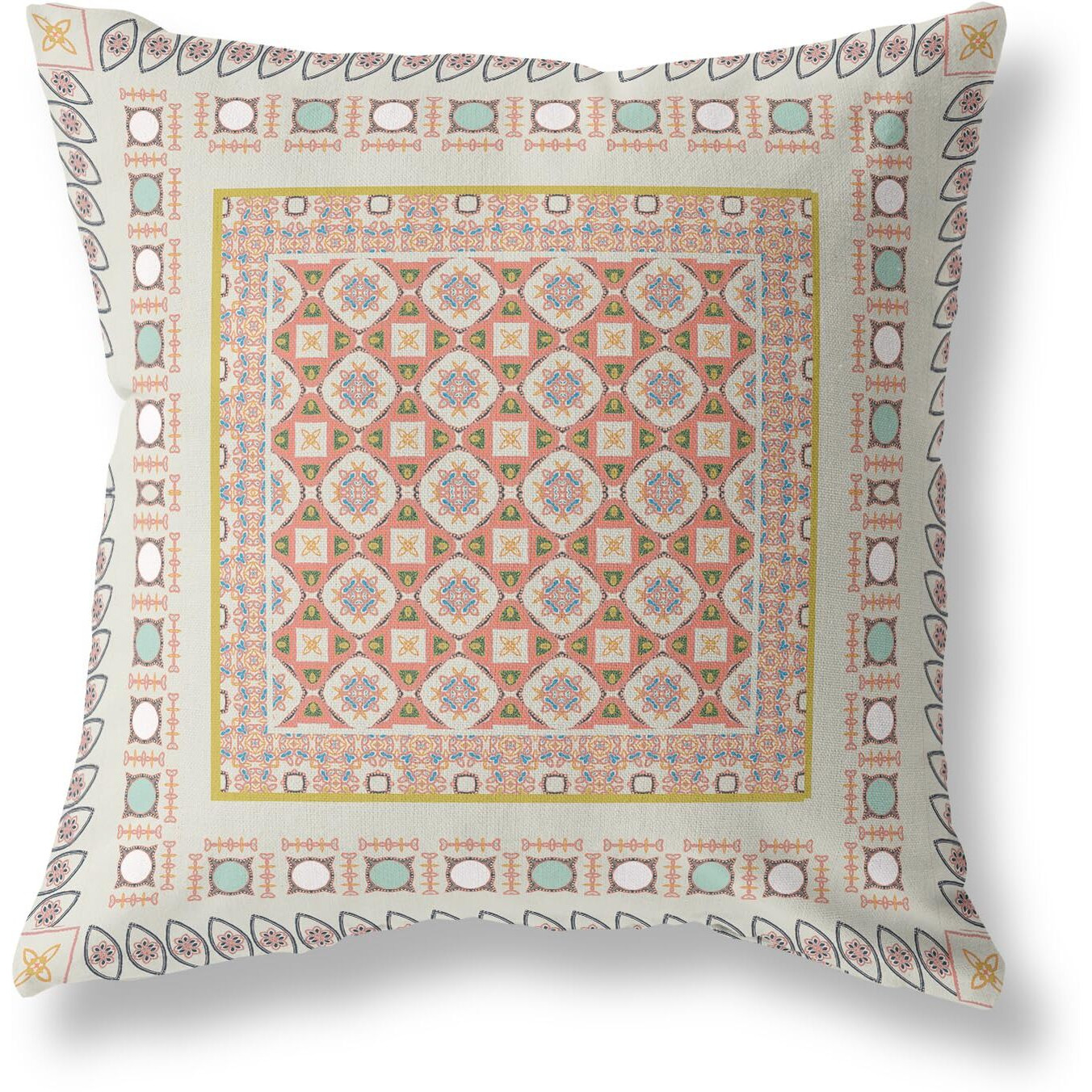 Amrita Sen Floral Windows Suede Zippered Pillow w Insert in Off White and Orange