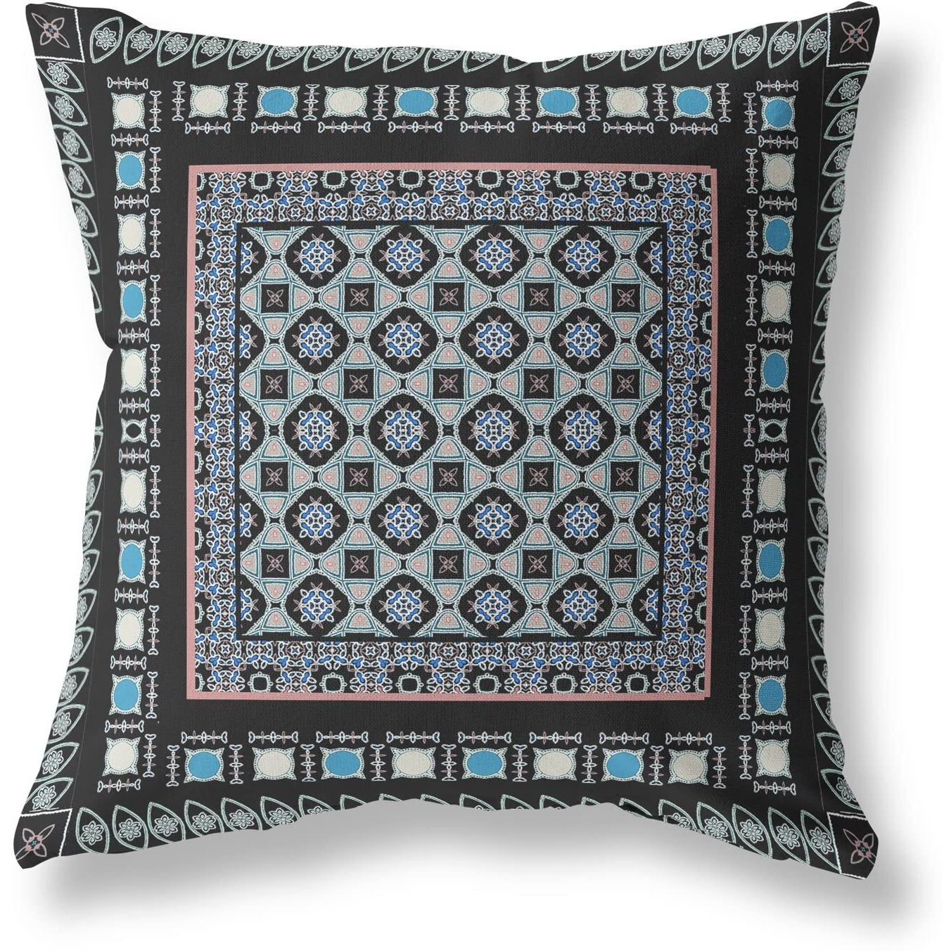 Amrita Sen Floral Windows Suede Zippered Pillow w Insert in Black and Blue