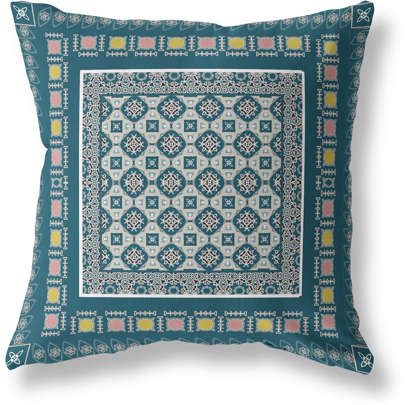Amrita Sen Floral Windows Suede Zippered Pillow w Insert in Blue and Beige
