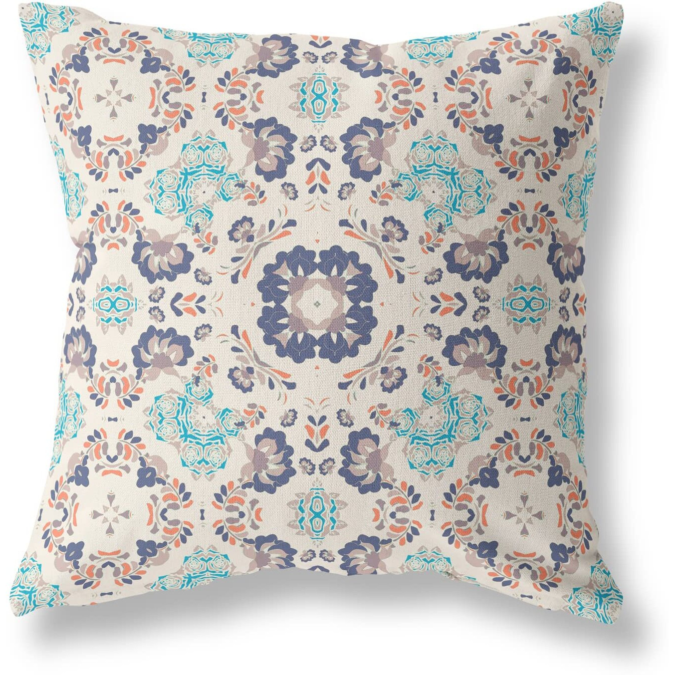 Amrita Sen Love and Liberty Suede Zippered Pillow w Insert in Off White and Blue
