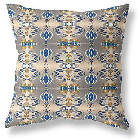 Amrita Sen Flowers of Strength Suede Zippered Pillow w Insert in Brown and Blue