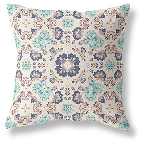 Amrita Sen Love and Liberty Suede Blown and Closed Pillow w/Insert in Off White and Blue