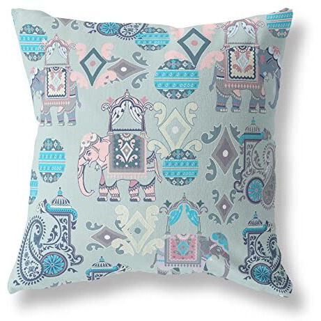 Amrita Sen Elephant Howdah Suede Blown and Closed Pillow w/Insert in Gray and Pink