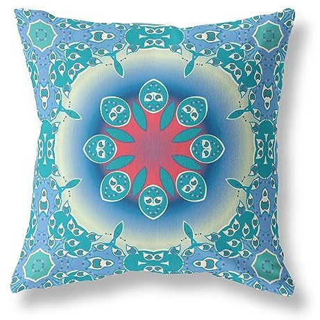 Amrita Sen Jewel Circle Suede Zippered Pillow w Insert in Blue and Red