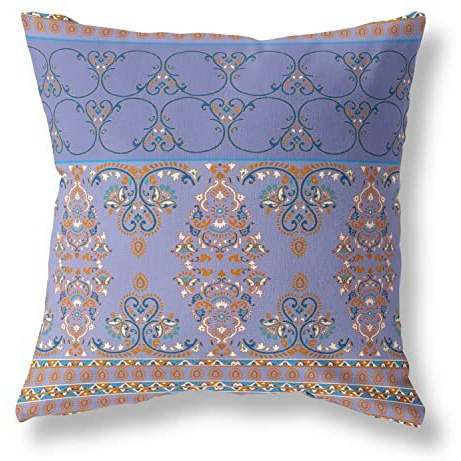 Amrita Sen Nandini Flowers Suede Zippered Pillow w Insert in Purple and Blue