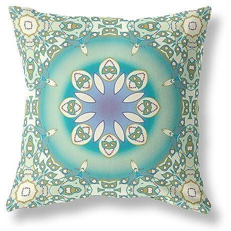 Amrita Sen Jewel Circle Suede Zippered Pillow w Insert in Beige and Green