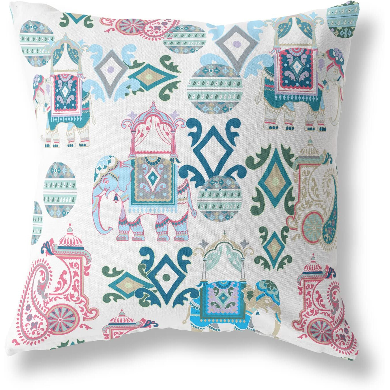 Amrita Sen Elephant Howdah Suede Blown and Closed Pillow w/Insert in Pink and White