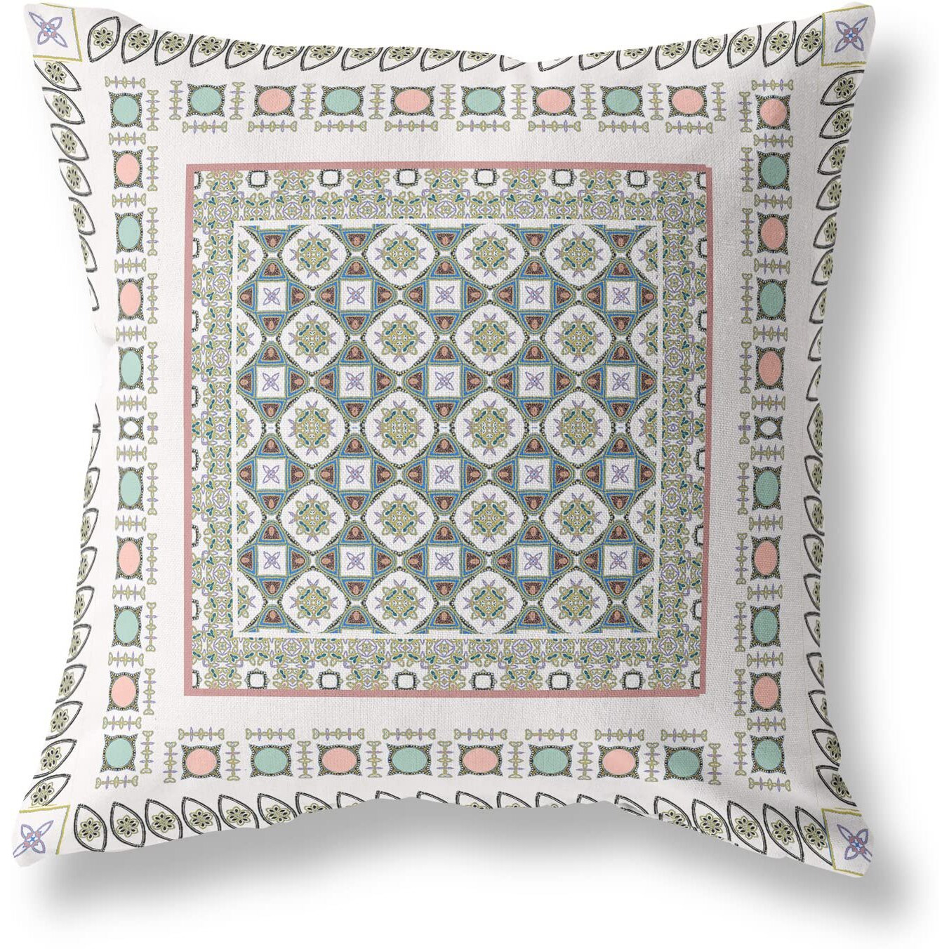 Amrita Sen Floral Windows Suede Zippered Pillow w Insert in White and Blue