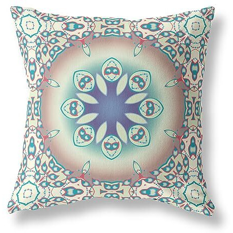 Amrita Sen Jewel Circle Suede Zippered Pillow w Insert in Beige and Blue