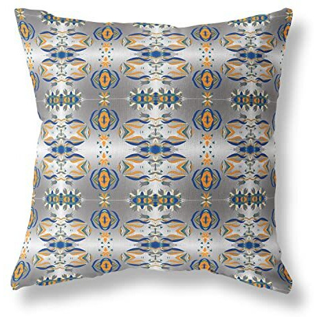 Amrita Sen Flowers of Strength Suede Zippered Pillow w Insert in Gray and Orange