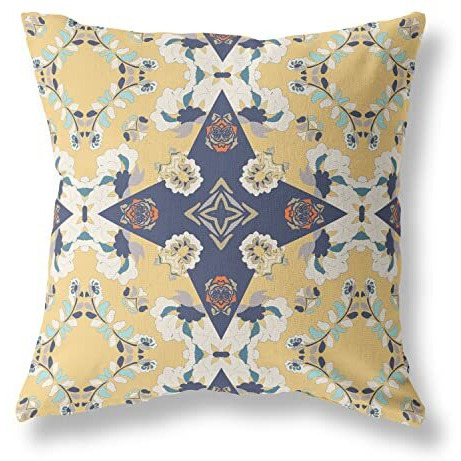 Amrita Sen Rose Diamond Suede Zippered Pillow w Insert in Yellow and Blue
