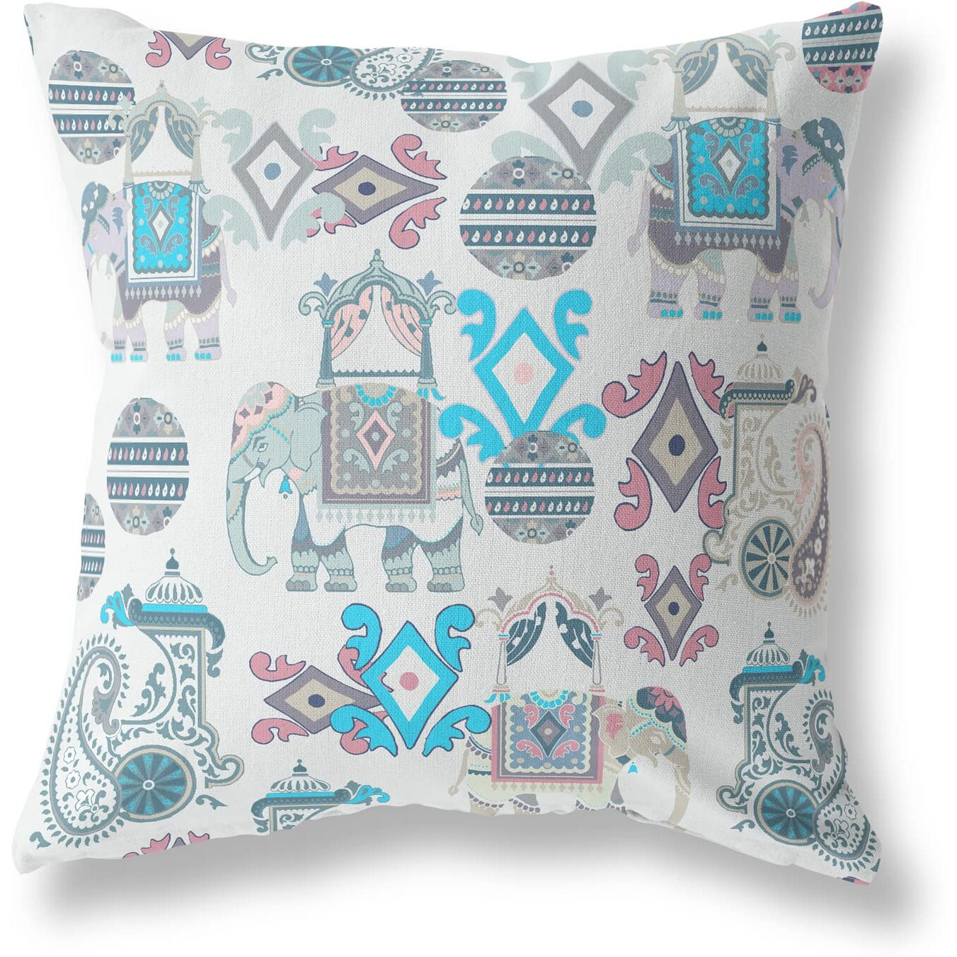 Amrita Sen Elephant Howdah Suede Blown and Closed Pillow w/Insert in Beige and Blue