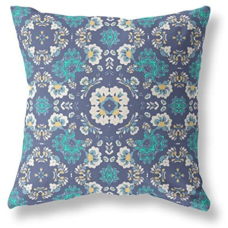 Amrita Sen Love and Liberty Suede Blown and Closed Pillow w/Insert in Blue and White