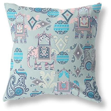 Amrita Sen Elephant Howdah Suede Blown and Closed Pillow w/Insert in Gray and Pink
