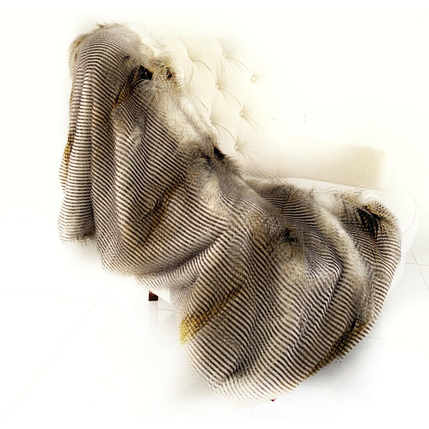 Plutus Brands Gray, Beige and Gold Handmade Luxury Throw