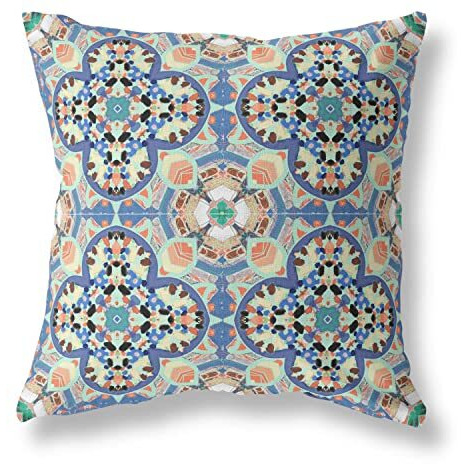 Amrita Sen Clover Leaf Floral Broadcloth Indoor Outdoor Blown and Closed Pillow Blue Purple Peach