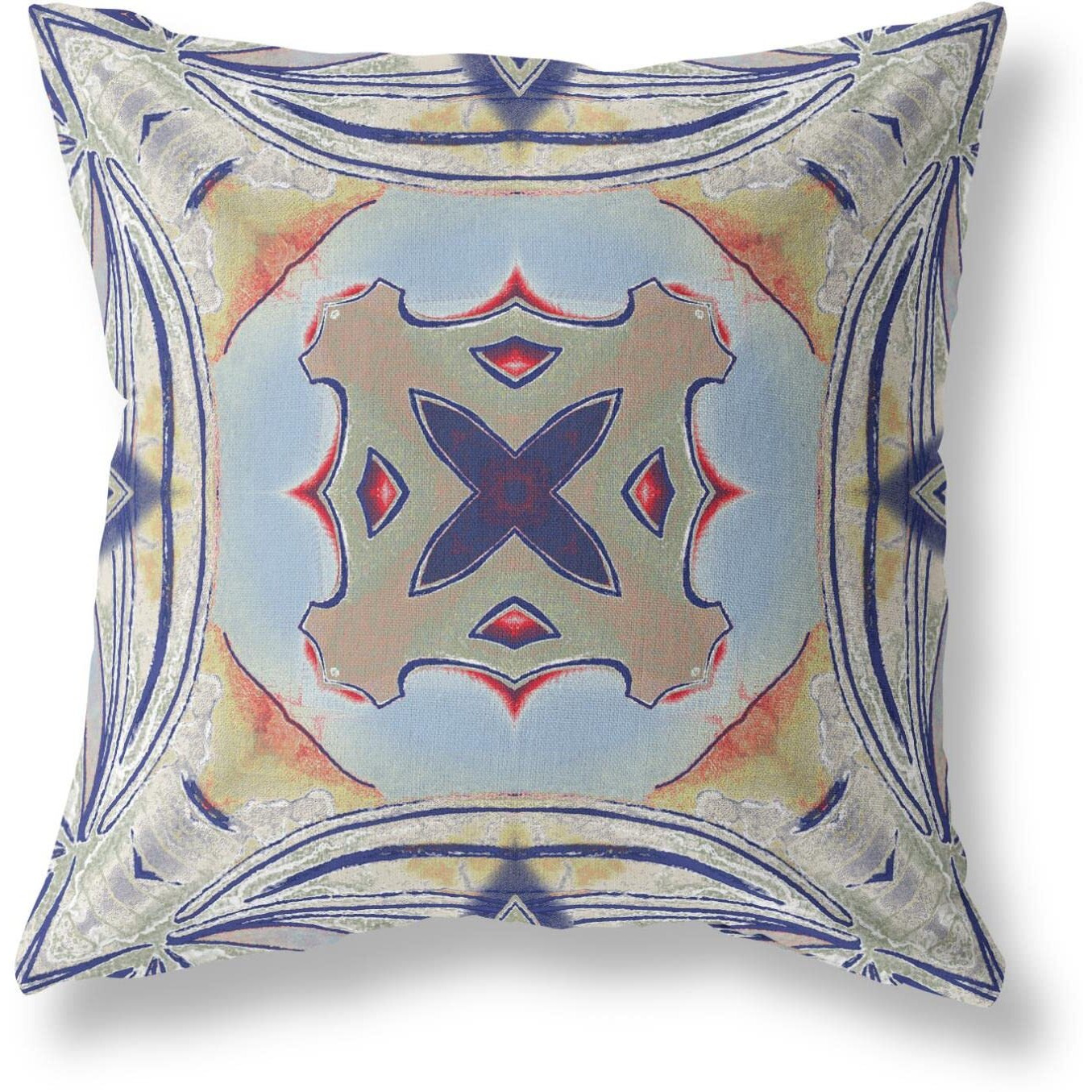 Amrita Sen Pastel Floral Squares Suede Zippered Pillow with Insert Muted Green Orange