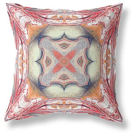 Amrita Sen Pastel Floral Squares Suede Blown and Closed Pillow Rustic Red Orange