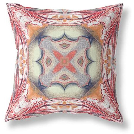 Amrita Sen Pastel Floral Squares Broadcloth Indoor Outdoor Zippered Pillow Rustic Red Orange