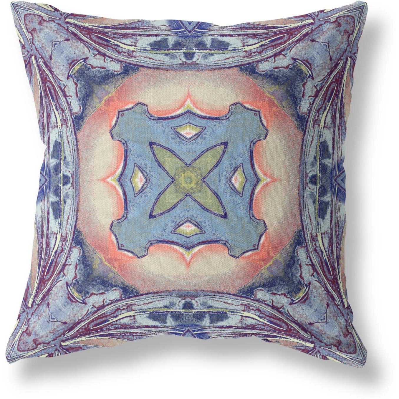 Amrita Sen Pastel Floral Squares Broadcloth Indoor Outdoor Zippered Pillow Sky Blue Indigo Muted Peach