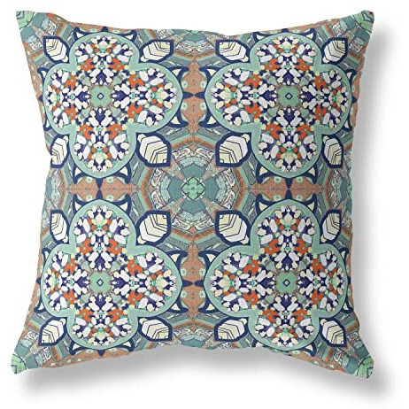 Amrita Sen Clover Leaf Floral Suede Blown and Closed Pillow Green Muted Orange