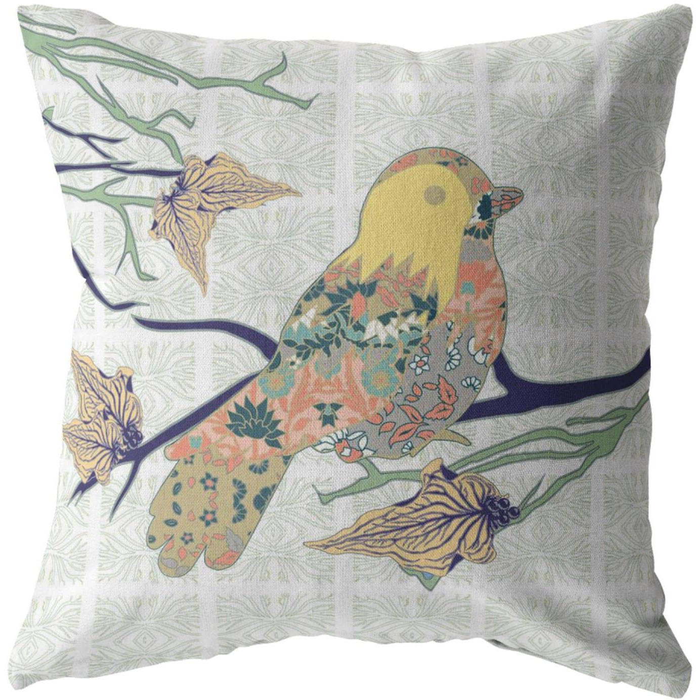 Amrita Sen Singing Bird Suede Blown and Closed Pillow Light Green