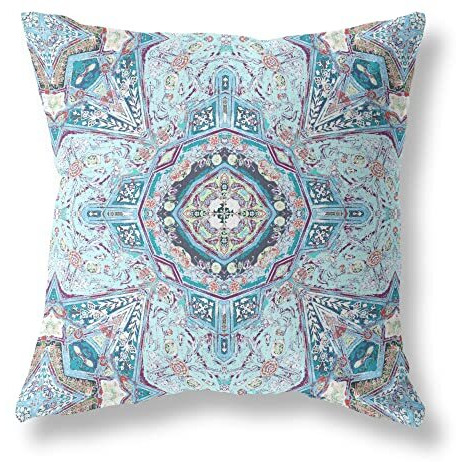 Amrita Sen Buddha Flower Ceremony Suede Zippered Pillow with Insert Light Blue