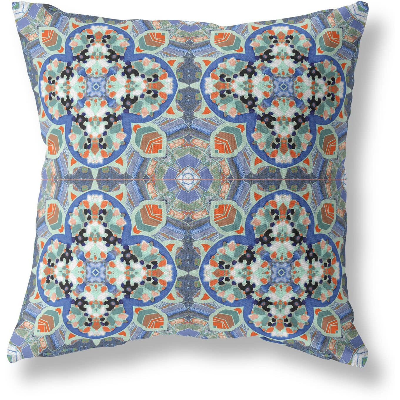 Amrita Sen Clover Leaf Floral Suede Zippered Pillow with Insert Blue Orange
