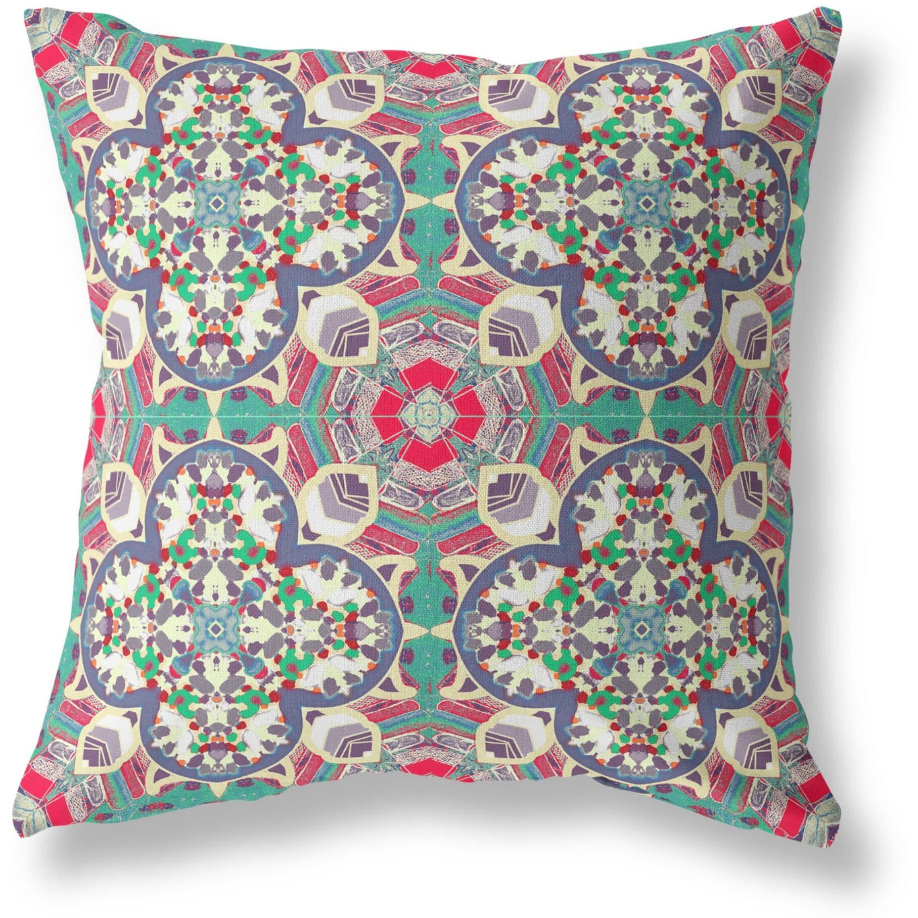 Amrita Sen Clover Leaf Floral Suede Blown and Closed Pillow Green Grey Pink