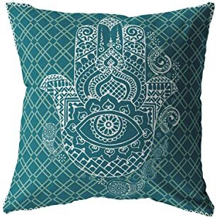 Amrita Sen Hamsa Broadcloth Indoor Outdoor Blown and Closed Pillow White on Green