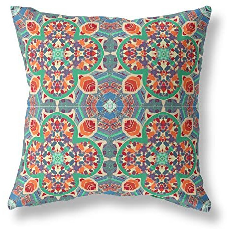 Amrita Sen Clover Leaf Floral Suede Zippered Pillow with Insert Orange Green