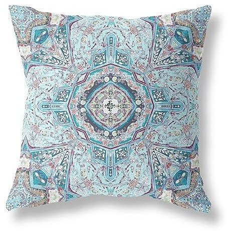 Amrita Sen Buddha Flower Ceremony Broadcloth Indoor Outdoor Blown and Closed Pillow Light Blue