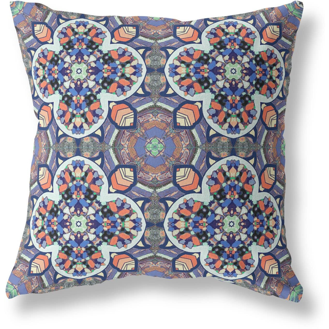 Amrita Sen Clover Leaf Floral Suede Zippered Pillow with Insert Gray Blue Orange