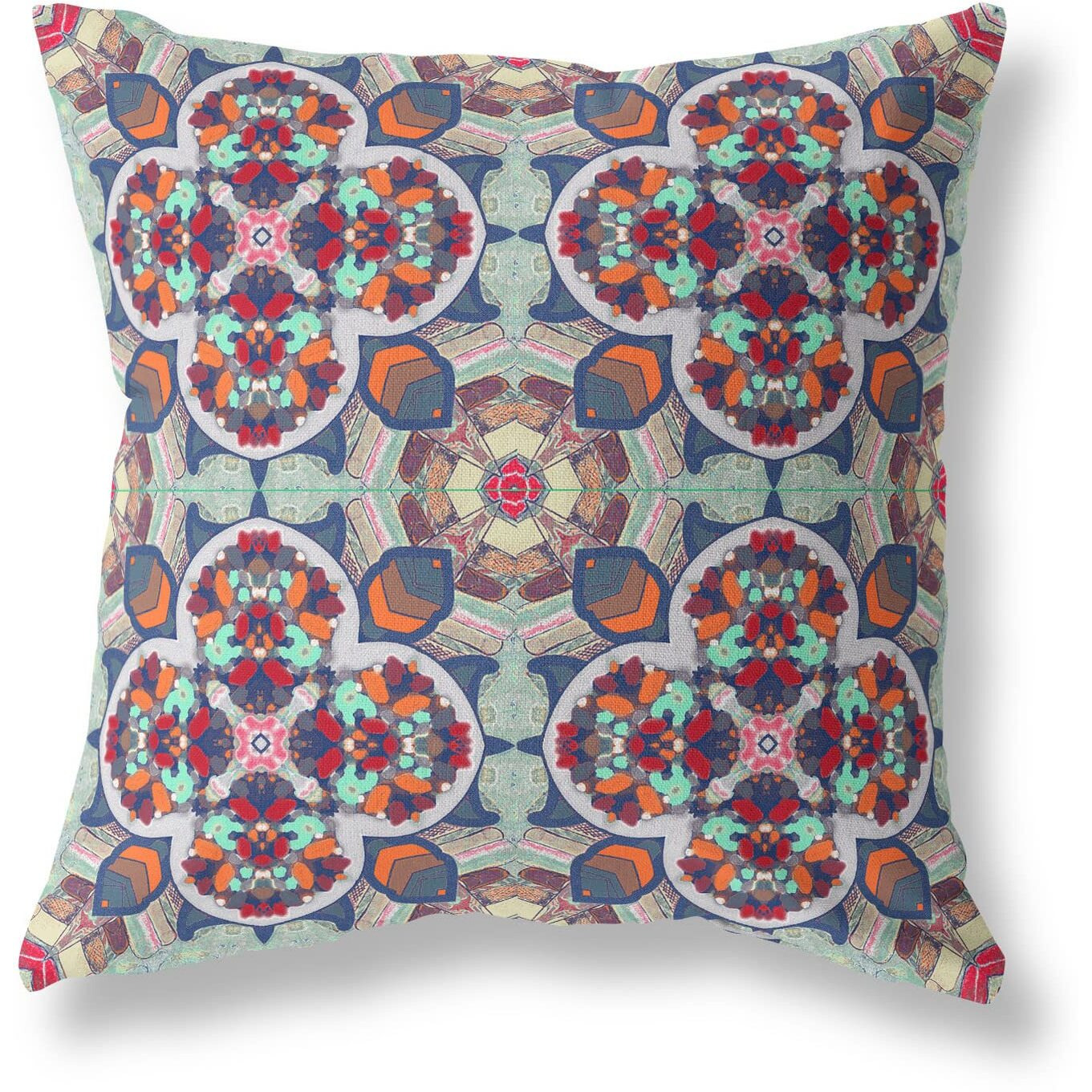 Amrita Sen Clover Leaf Floral Suede Blown and Closed Pillow Muted Green Orange