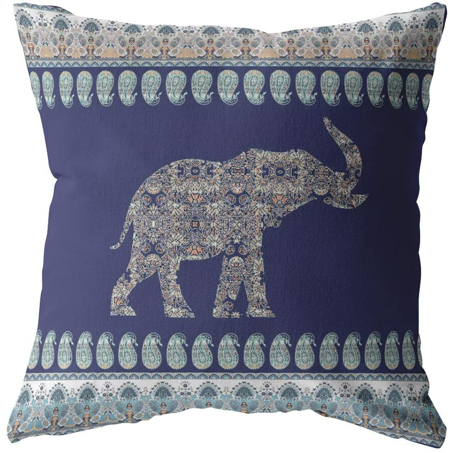 Amrita Sen Paisley Elephant Broadcloth Indoor Outdoor Zippered Pillow Navy