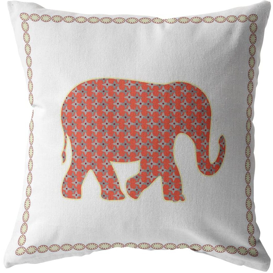 Amrita Sen Light Elephant Broadcloth Indoor Outdoor Zippered Pillow Orange on Cream