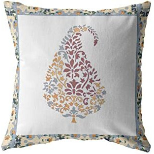 Amrita Sen Fall Leaf Broadcloth Indoor Outdoor Blown and Closed Pillow Orange and Red on White